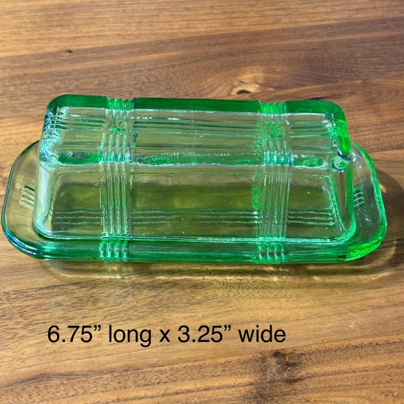 Vintage Hazel-Atlas green depression glass butter dish: criss-cross / florentine - Picture 8 of 8